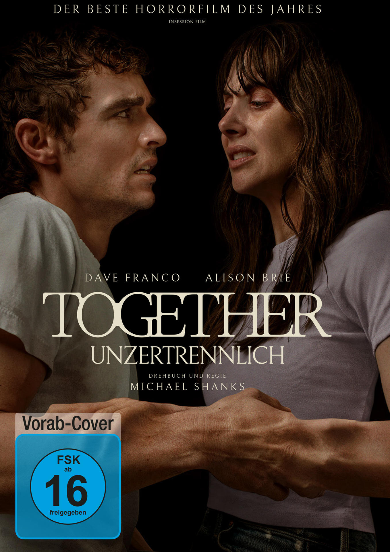 Filmposter: Zwei Personen sehen sich an. Der Titel lautet 'TOGETHER'. Das Poster enthält Schauspielernamen und eine Bewertung.
