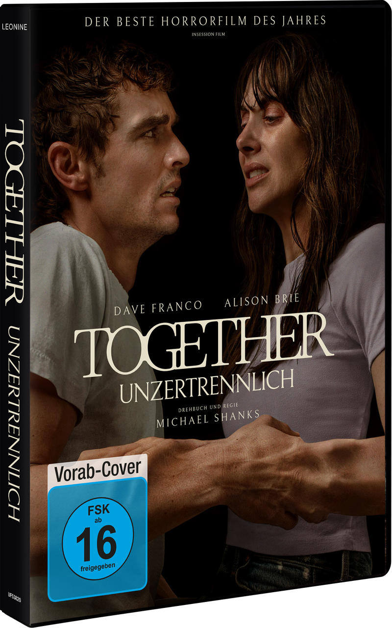 DVD-Cover mit zwei Personen, die sich gegenüberstehen. Der Text lautet 'Together' und 'Unzertrennlich'. Freigegeben ab 16 Jahren.
