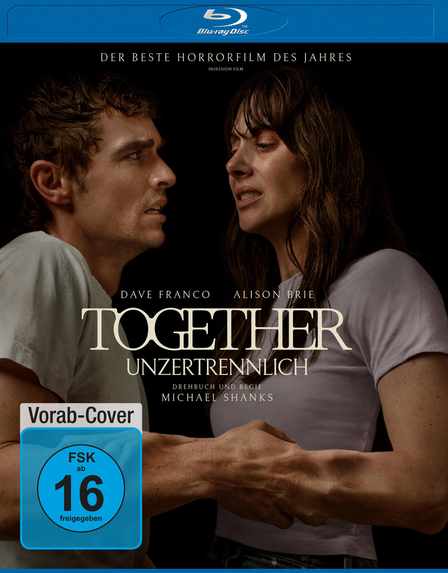 Filmposter mit zwei Personen. Text: Together, Unzertrennlich. Blu-ray-Disc. FSK 16-Rating.