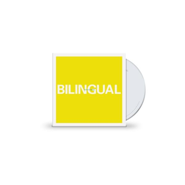 Eine CD-Hülle mit gelbem Cover, das Wort „BILINGUAL“ in Weiß. Eine silberne CD ist teilweise sichtbar.