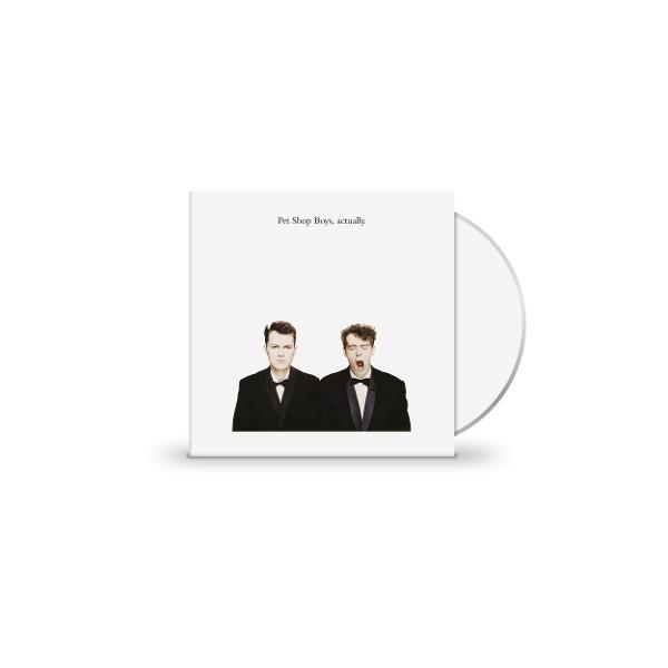 Albumcover von Pet Shop Boys, 'Actually'. Zwei Männer in schwarzen Anzügen. Einer gähnt, der andere schaut geradeaus.