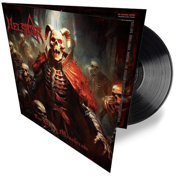 Das Albumcover zeigt eine skelettartige Figur mit Hörnern und einem roten Umhang. Dahinter sind weitere Skelettfiguren zu sehen. Daneben eine Schallplatte.