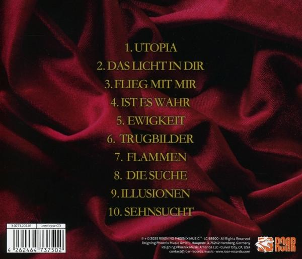 CD-Cover mit rotem Stoffhintergrund und goldenem Text mit Titeln. Barcode und Logo sind unten sichtbar.