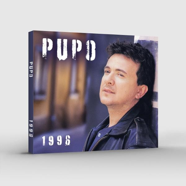 Albumcover 'Pupo 1996'. Mann in schwarzer Jacke lehnt an Wand. Weißer Text 'Pupo' und '1996'.