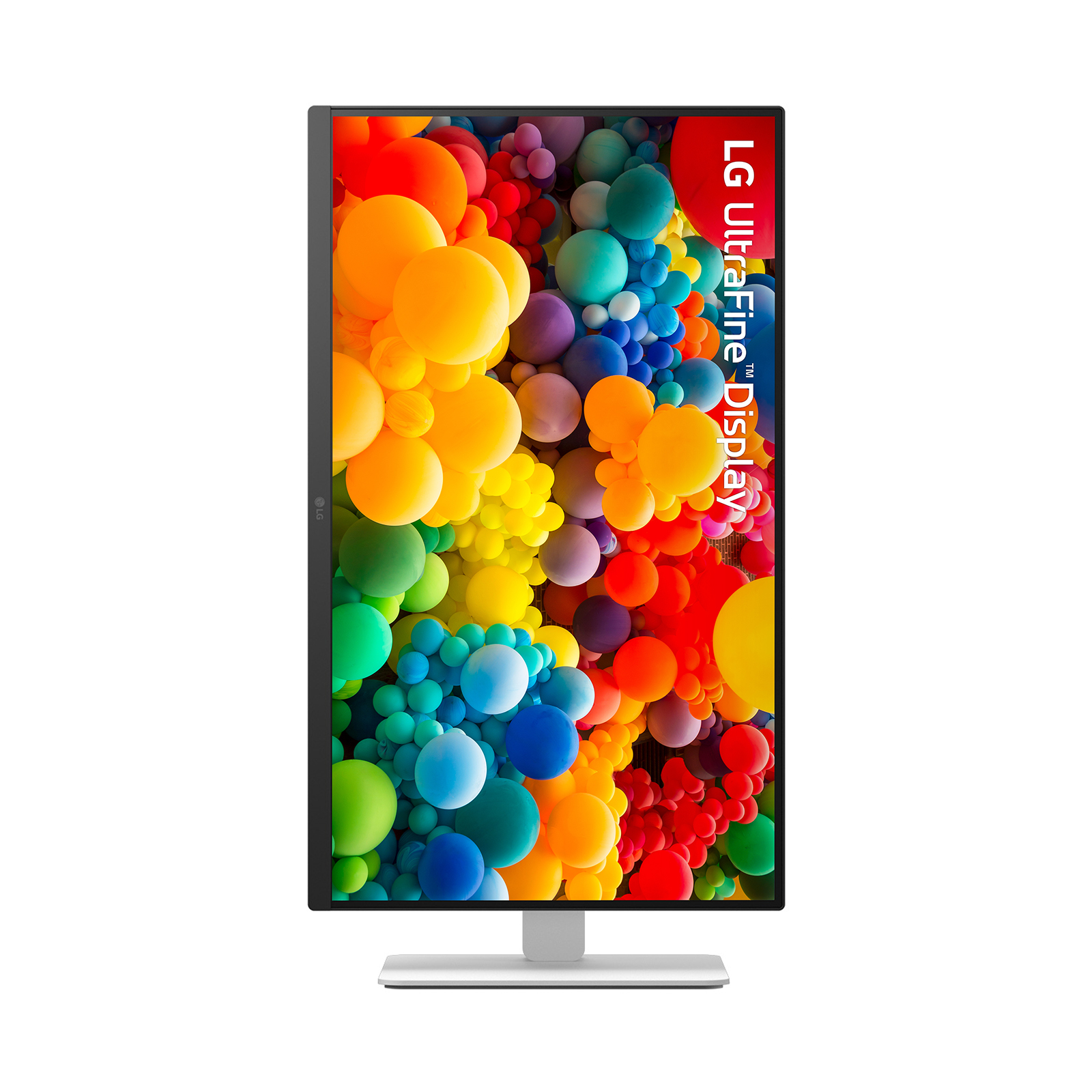 LG UltraFine Display mit bunten, runden Objekten im Vollbildmodus.