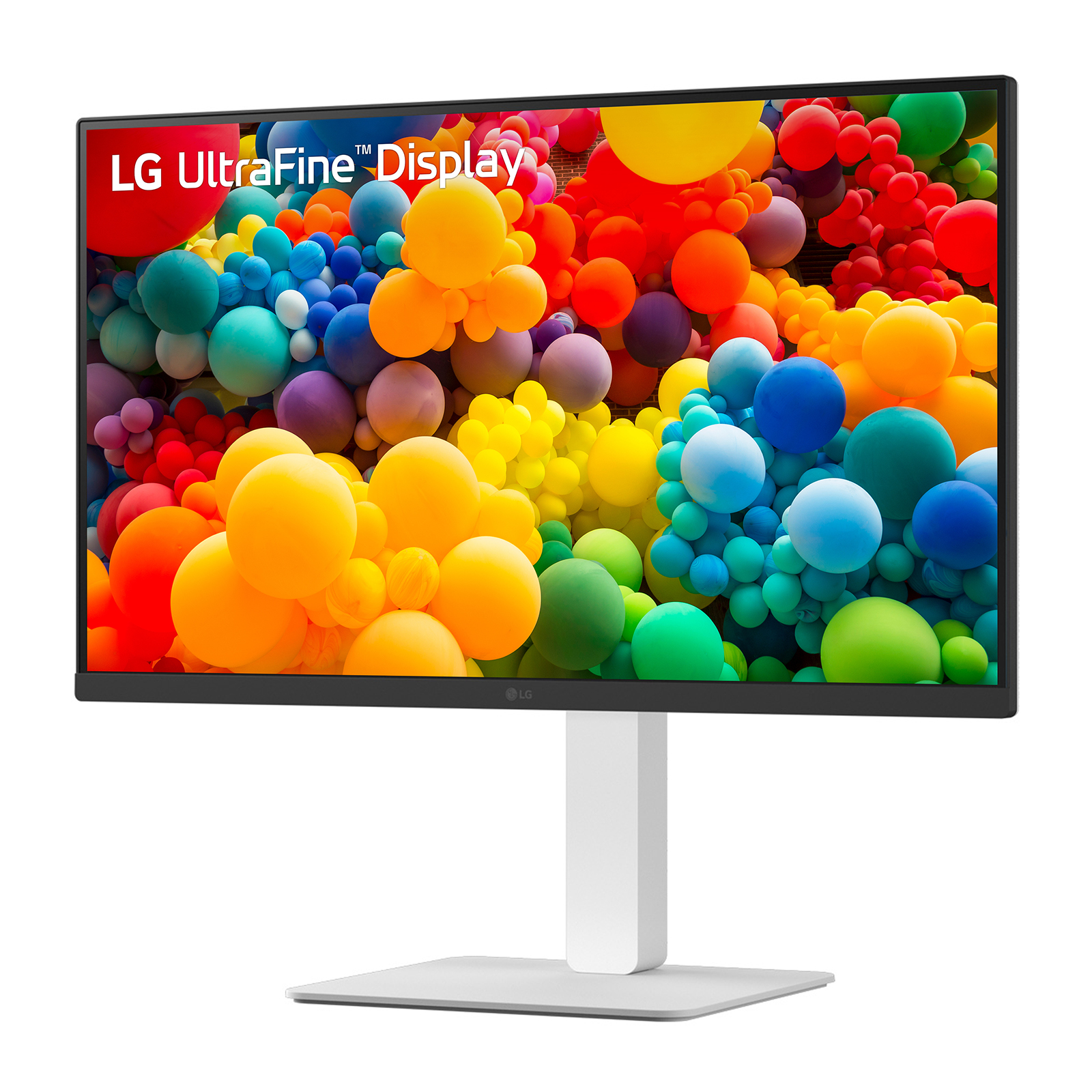 Ein LG UltraFine Display zeigt bunte Ballons in Rot, Orange, Gelb, Grün, Blau und Lila.