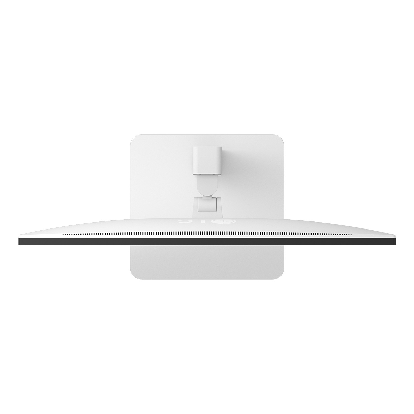Weiße Monitorrückseite mit Standfuß und LG-Logo.