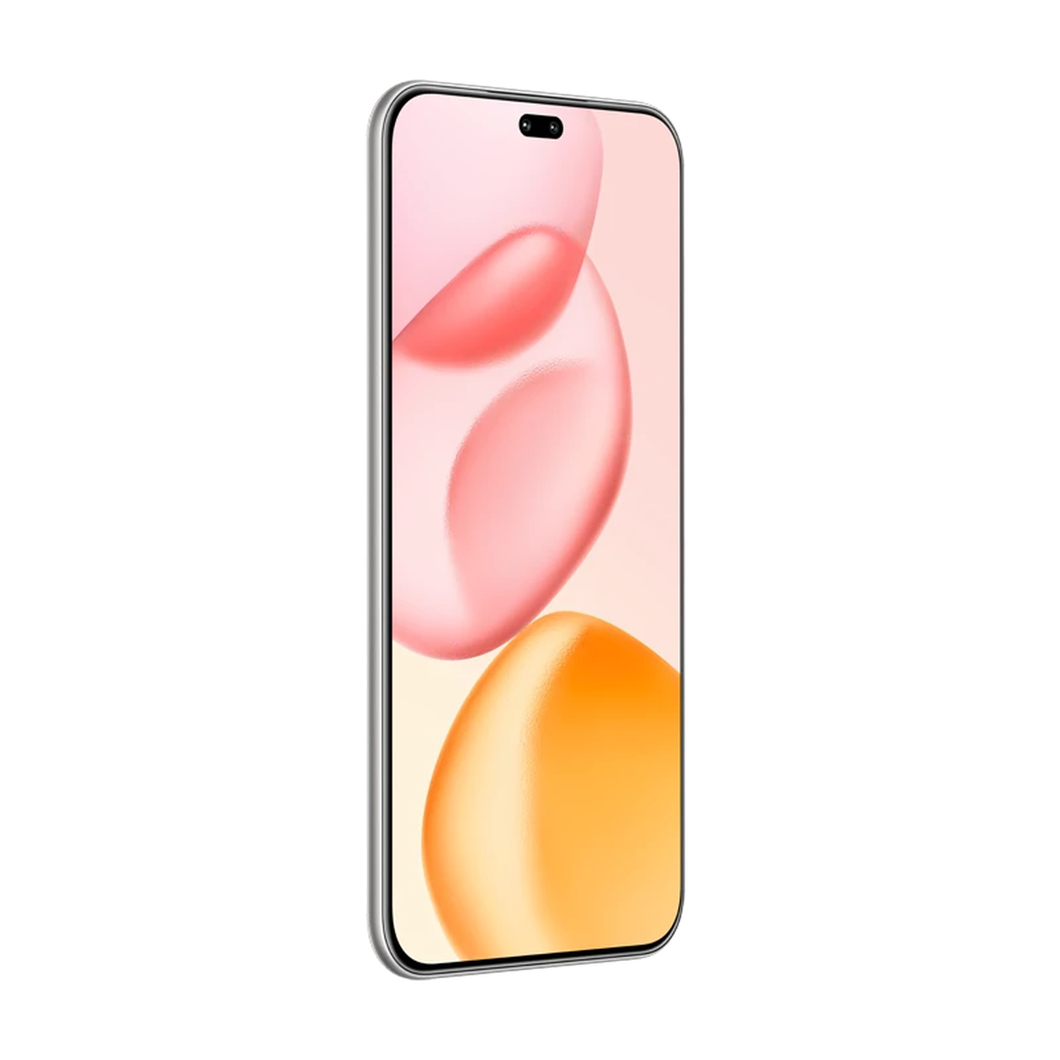 A smartphone with a pink, orange, and yellow gradient screen, set against a black background.