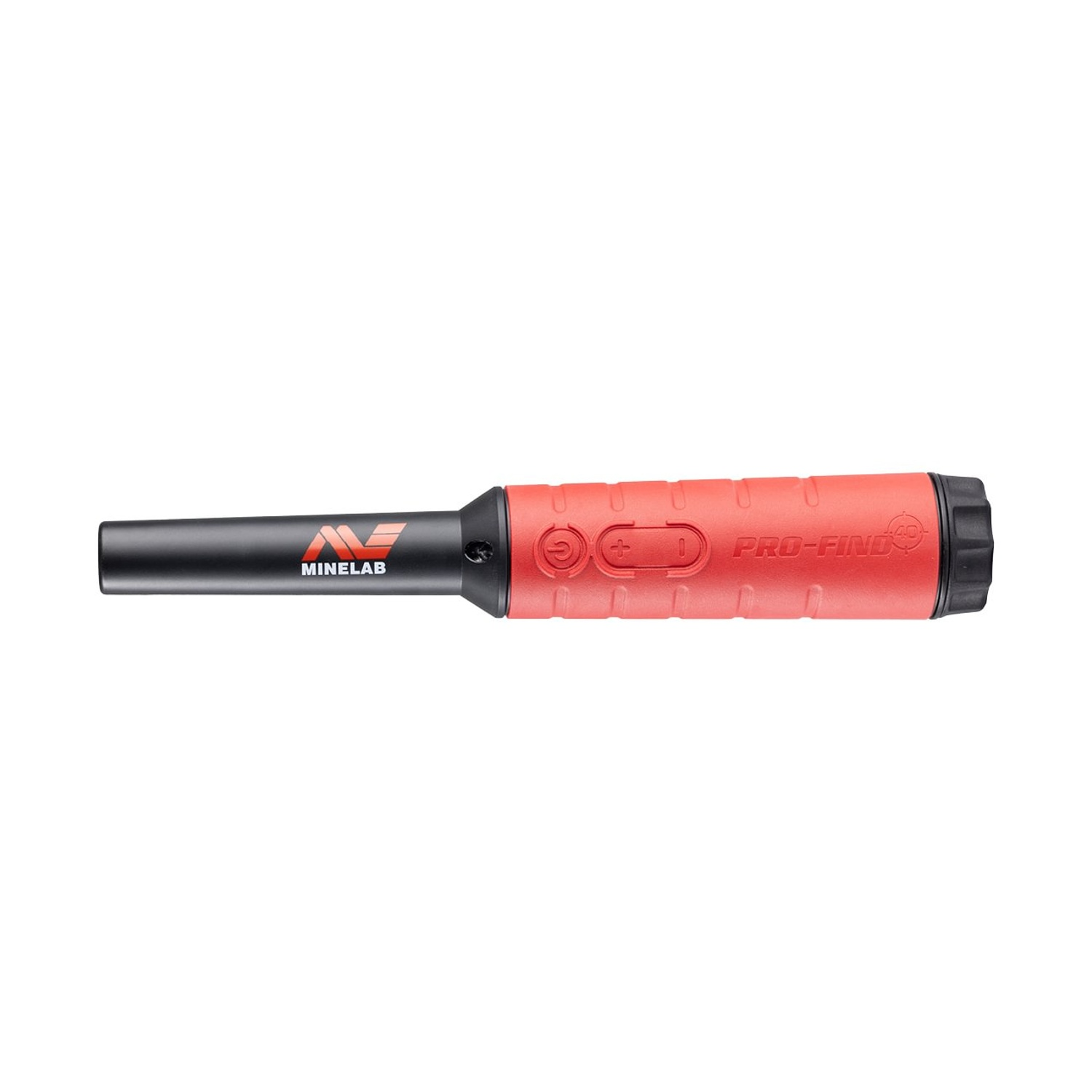 Un metal detector con punta nera e impugnatura rossa, etichettato 'Pro-Find' e 'Minelab'.