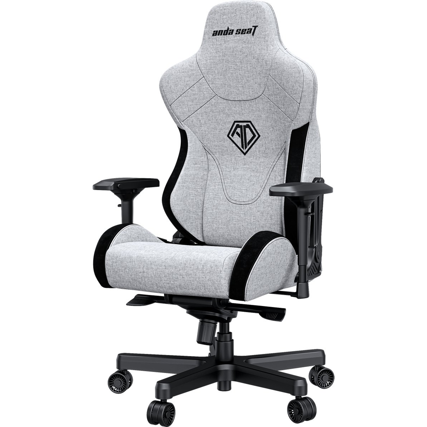 A gray and black Anda Seat gaming chair. It has a high back, armrests, and a five-wheel base. The Anda Seat logo is visible.