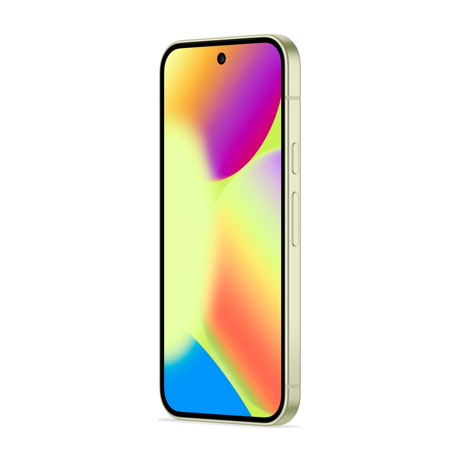 Uno smartphone con schermo sfumato colorato su sfondo bianco. Il telefono ha bordi arrotondati e una cornice verde chiaro.