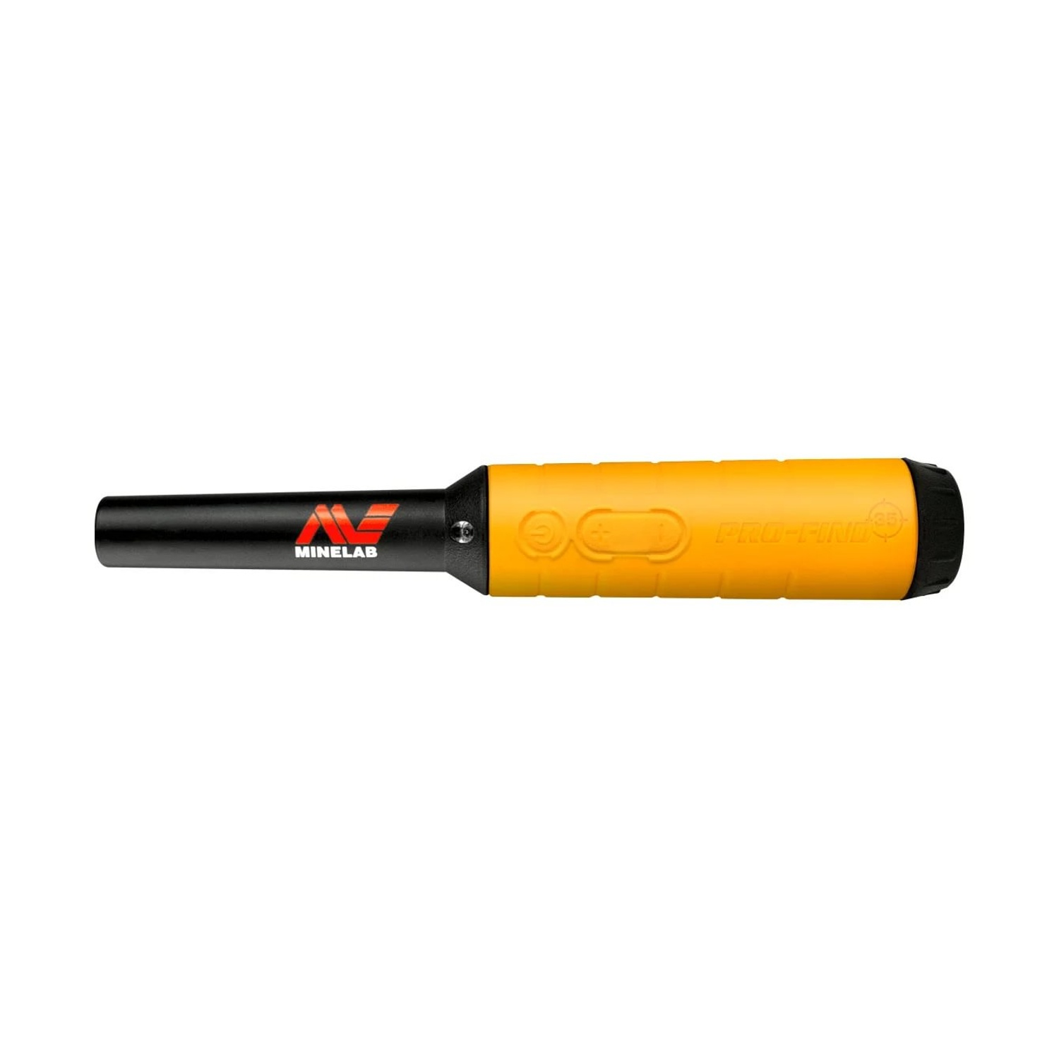Un metal detector giallo e nero. Il detector ha pulsanti, un logo e il marchio 'PRO-FIND'.