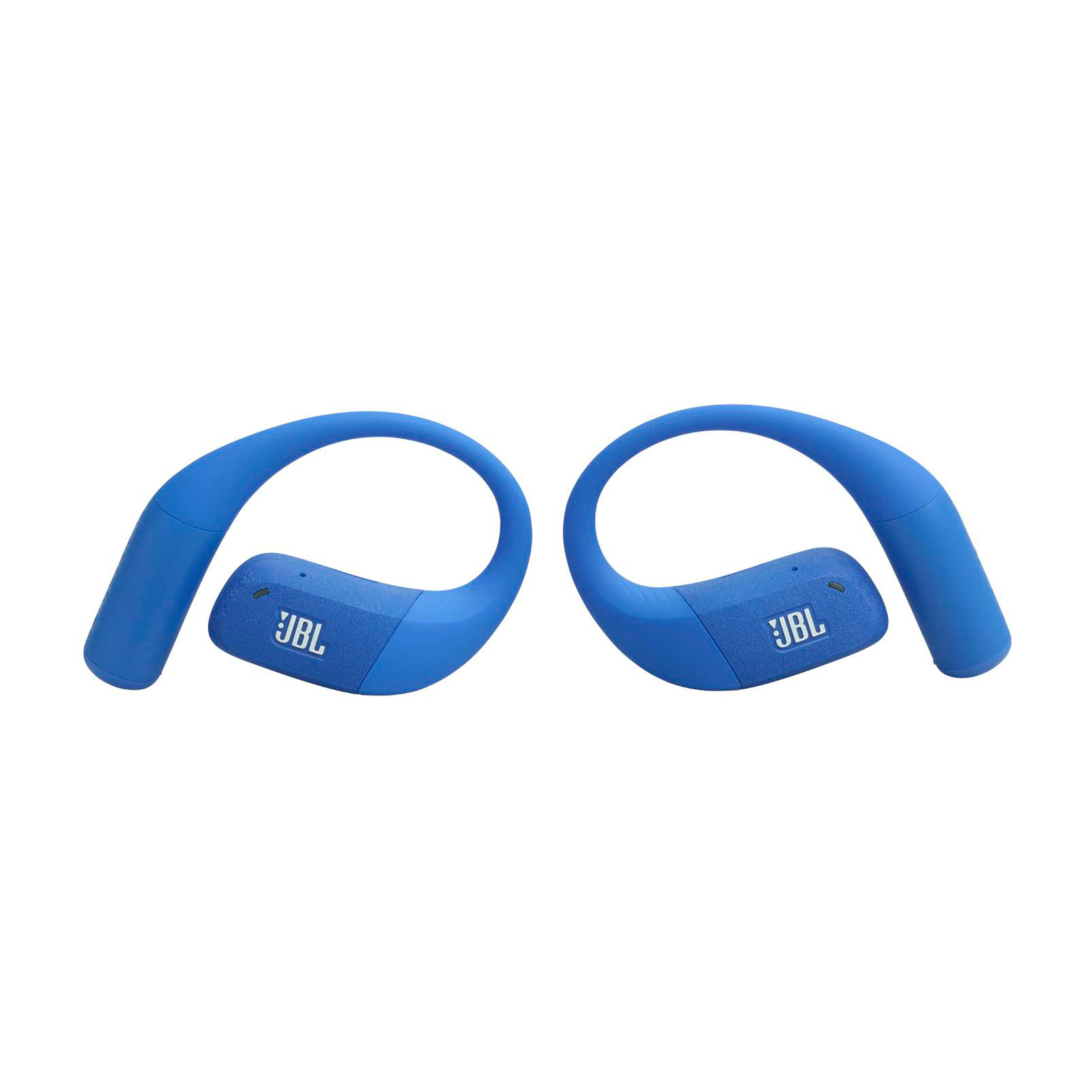 Zwei blaue JBL-Kopfhörer-Sets mit sichtbarem Logo, isoliert auf weißem Hintergrund.