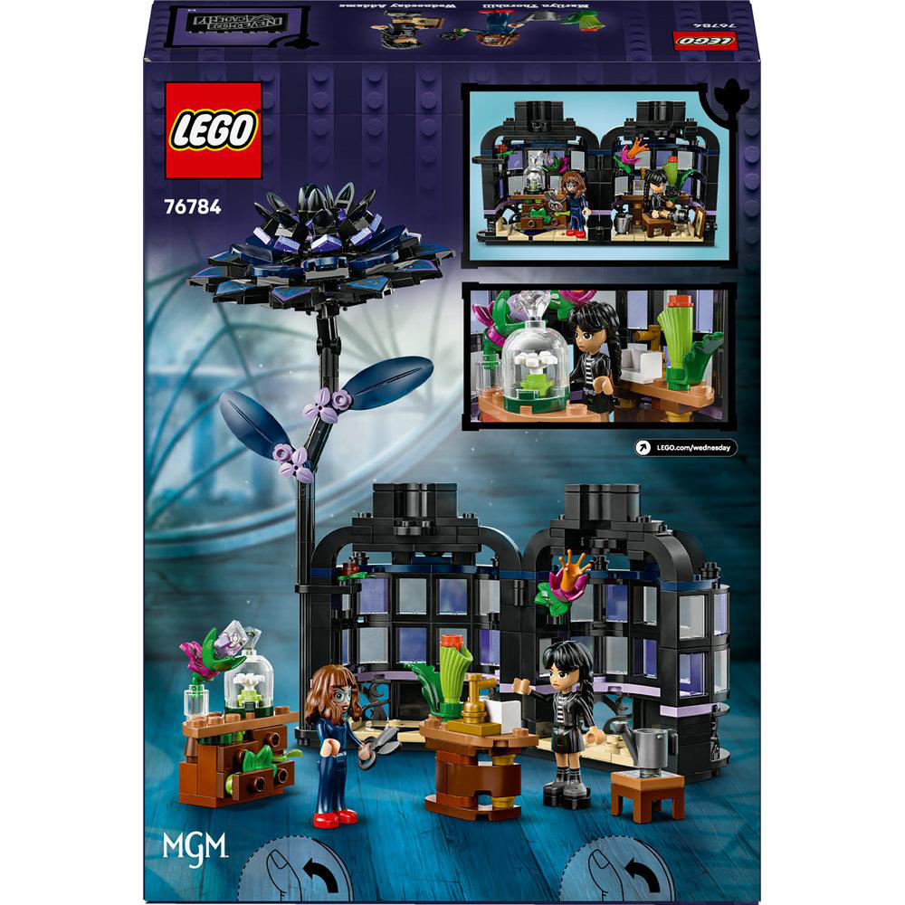 LEGO-Set-Box-Art. Enthält Wednesday Addams und andere Charaktere in einer dunklen, gotischen Szene. Enthält Lego-Logo und Setnummer.