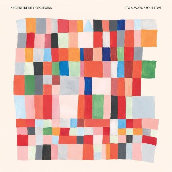 Albumcover mit einem farbenfrohen Raster aus Rechtecken. Die Farben umfassen Rot, Orange, Grün, Blau, Rosa, Grau und Schwarz auf cremefarbenem Hintergrund.