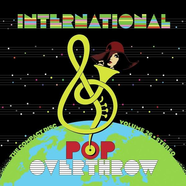 Albumcover mit einer Frau mit Hut, die aus einem Musikinstrument vor schwarzem Hintergrund mit Noten und der Welt auftaucht.