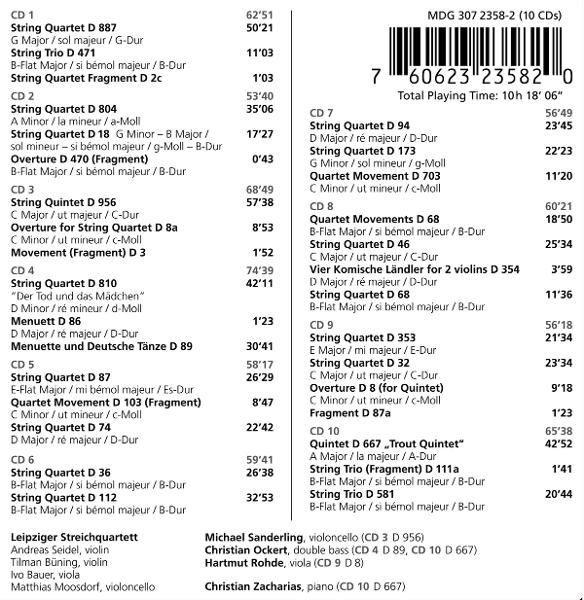 CD-Cover mit Musikkompositionen, darunter Streichquartette und Trios, mit Komponisten- und Interpretenangaben.