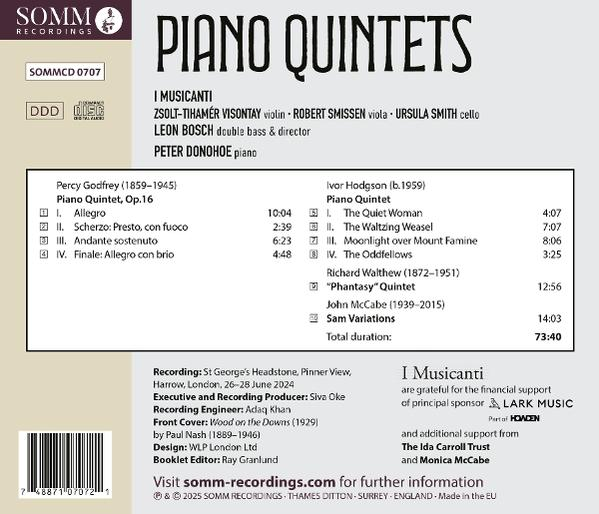 CD-Cover: Piano Quintette. Enthält Titelliste, Künstlernamen und Logo. Weißer Hintergrund mit schwarzem Text.