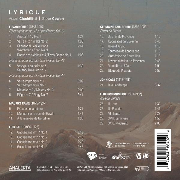 CD-Cover mit einer Liste von Musikkompositionen verschiedener Komponisten, darunter Grieg und Ravel.