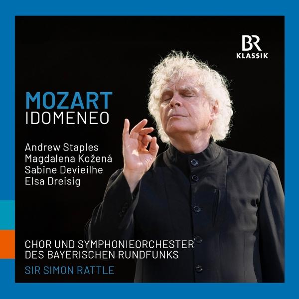 Albumcover: Mozarts Idomeneo. Zeigt einen Mann mit weißem Haar, der gestikuliert, mit Text, der Namen und Orchesterdetails enthält.
