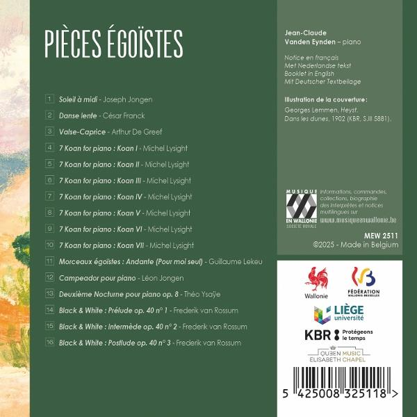 Titelseite eines Musikalbums mit dem Titel 'Pièces Égoïstes', mit Text auf Französisch, Deutsch und Englisch, mit einer Liste von Kompositionen.