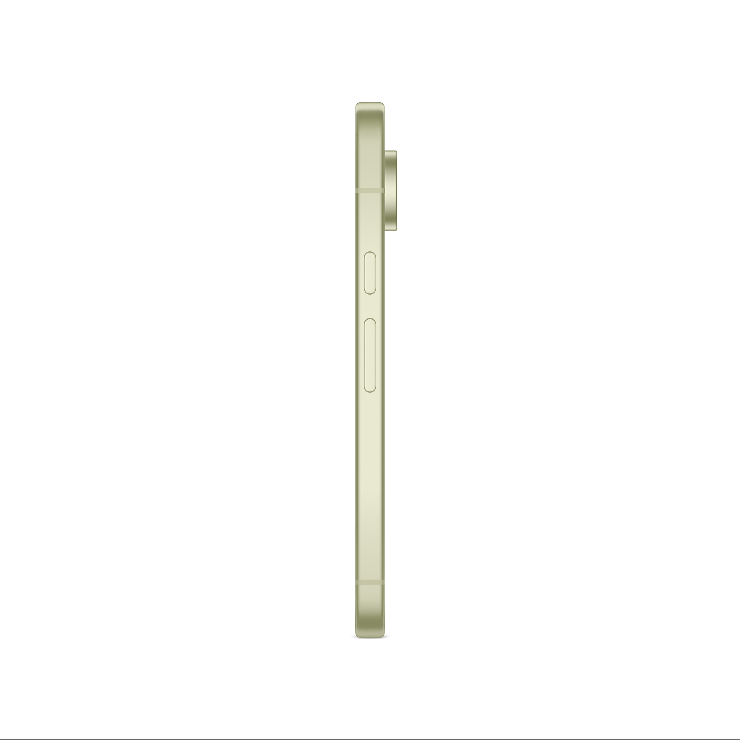 Side view of a gold smartphone. The phone has volume buttons and a camera bump. The background is white.