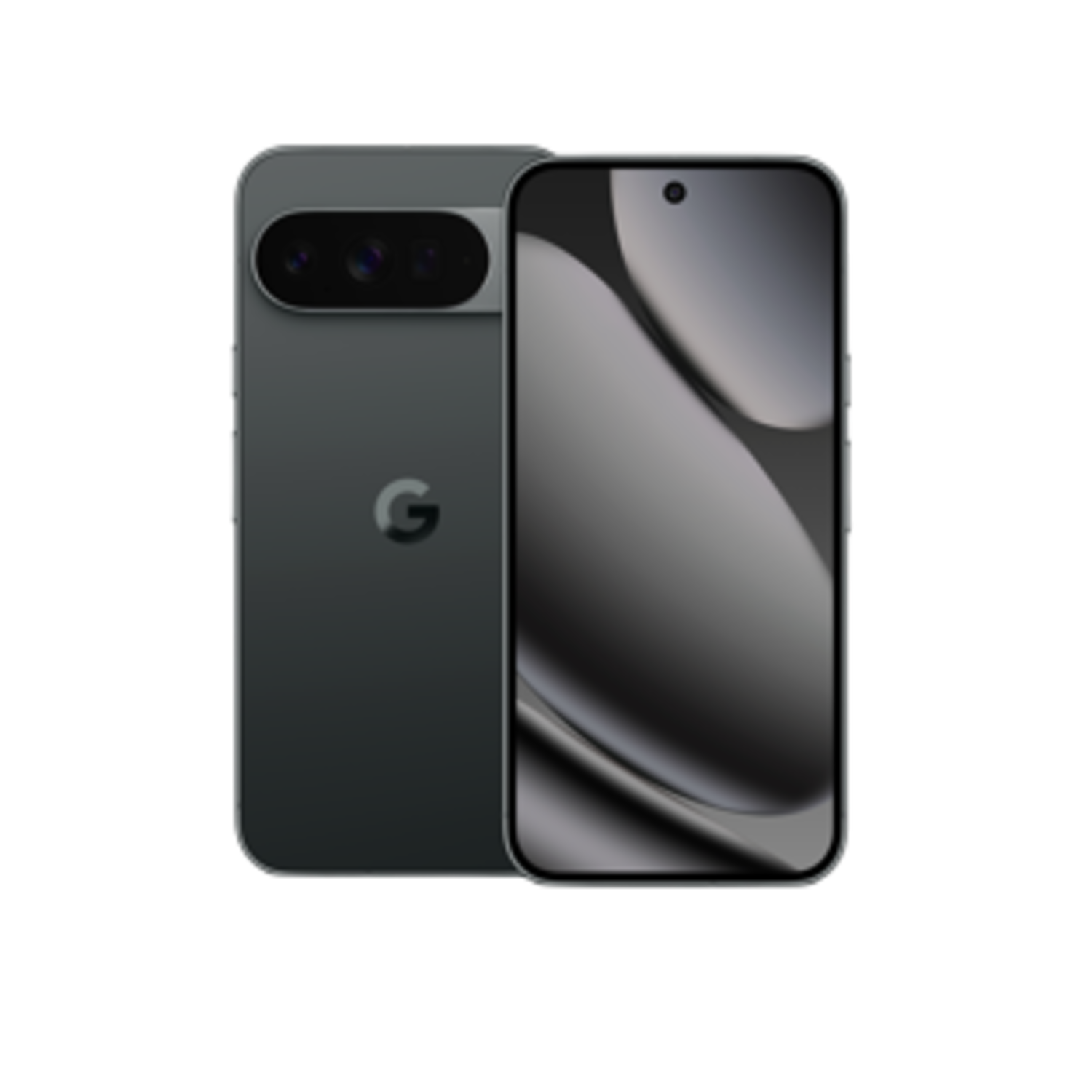 Een smartphone-mockup. De telefoon is grijs met een drievoudige lenscamera. Het scherm staat aan en toont een vage gradiënt.