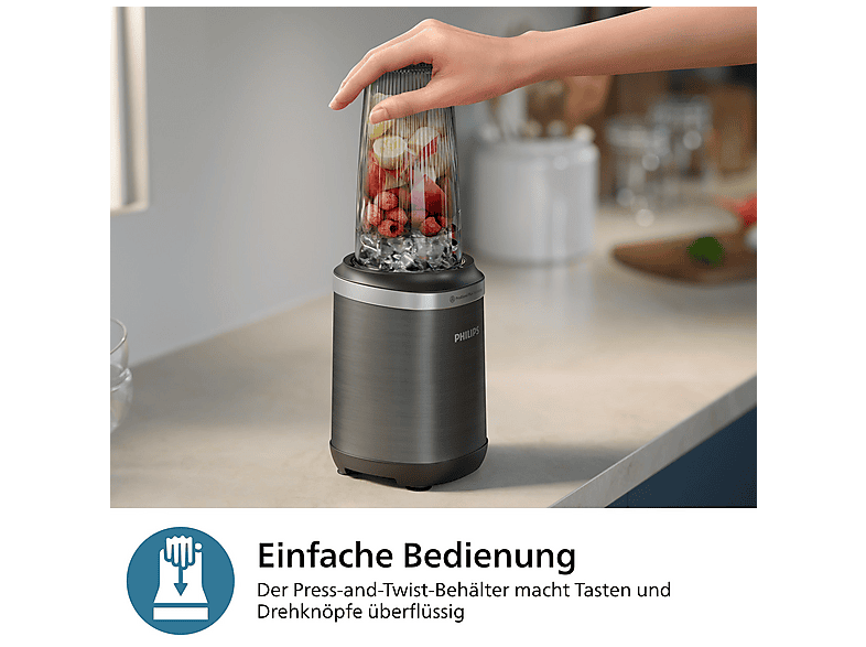 PHILIPS HR2767/00 5000 Series Standmixer Edelstahl/Schwarz (1000 Watt, 0.3 l, 0.5 0.7 l)