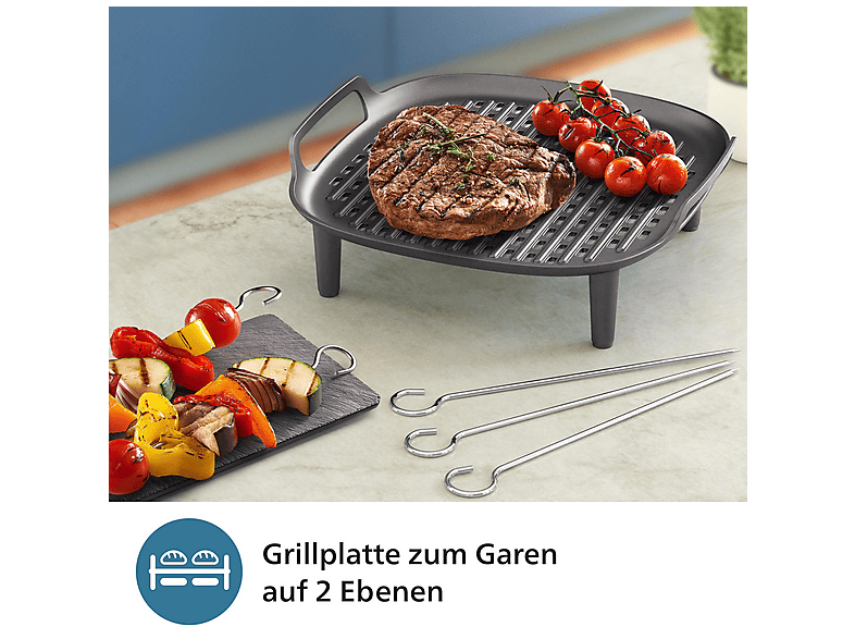 PHILIPS HD9946/00 Airfryer Zubehör mit Spießen (kompatibel Philips HD9270 / HD9280 NA130 NA23x NA33x) Grillkit Schwarz/Silber
