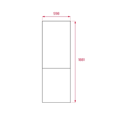 Forma rectangular de dos partes con dimensiones de 598 y 1881 en rojo sobre fondo blanco.