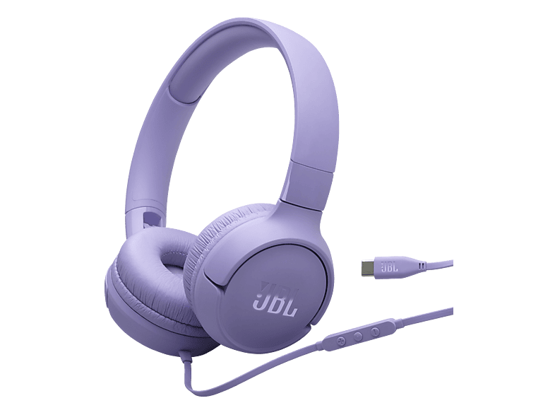 Auriculares - JBL Tune 520C, Cable, Circumaurales, USB-C, Micrófono, Plegable, Morado