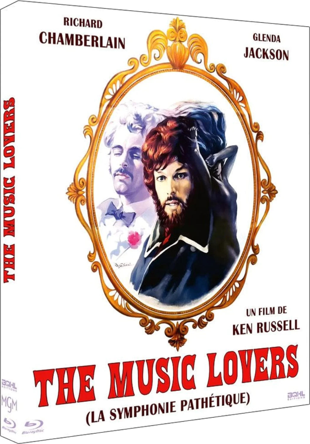 Filmposter voor 'The Music Lovers' met Richard Chamberlain, Glenda Jackson en een centraal portret in een gouden kader.