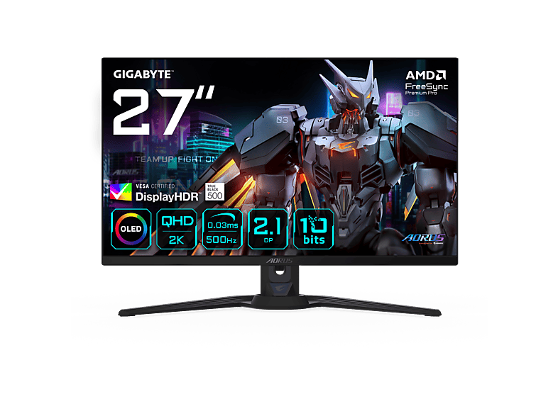 GIGABYTE AORUS FO27Q5P 27 Zoll Gaming Monitor, QHD, 0,03 ms Reaktionszeit, 300 cd/m², 500 Hz, Schwarz