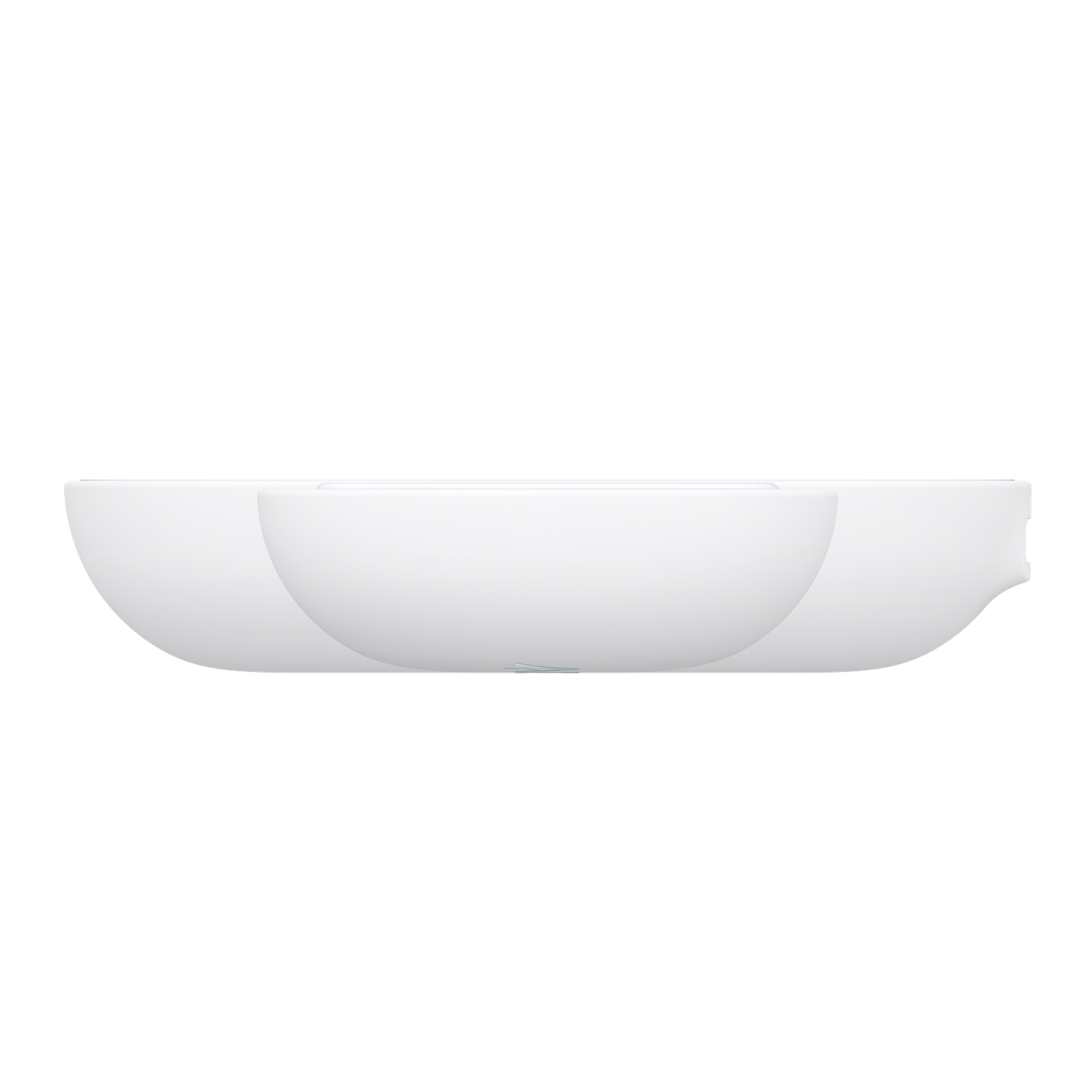 Un objet blanc et courbé sur fond noir. Il semble s'agir d'un petit bol ou contenant arrondi, peut-être une partie d'un appareil.