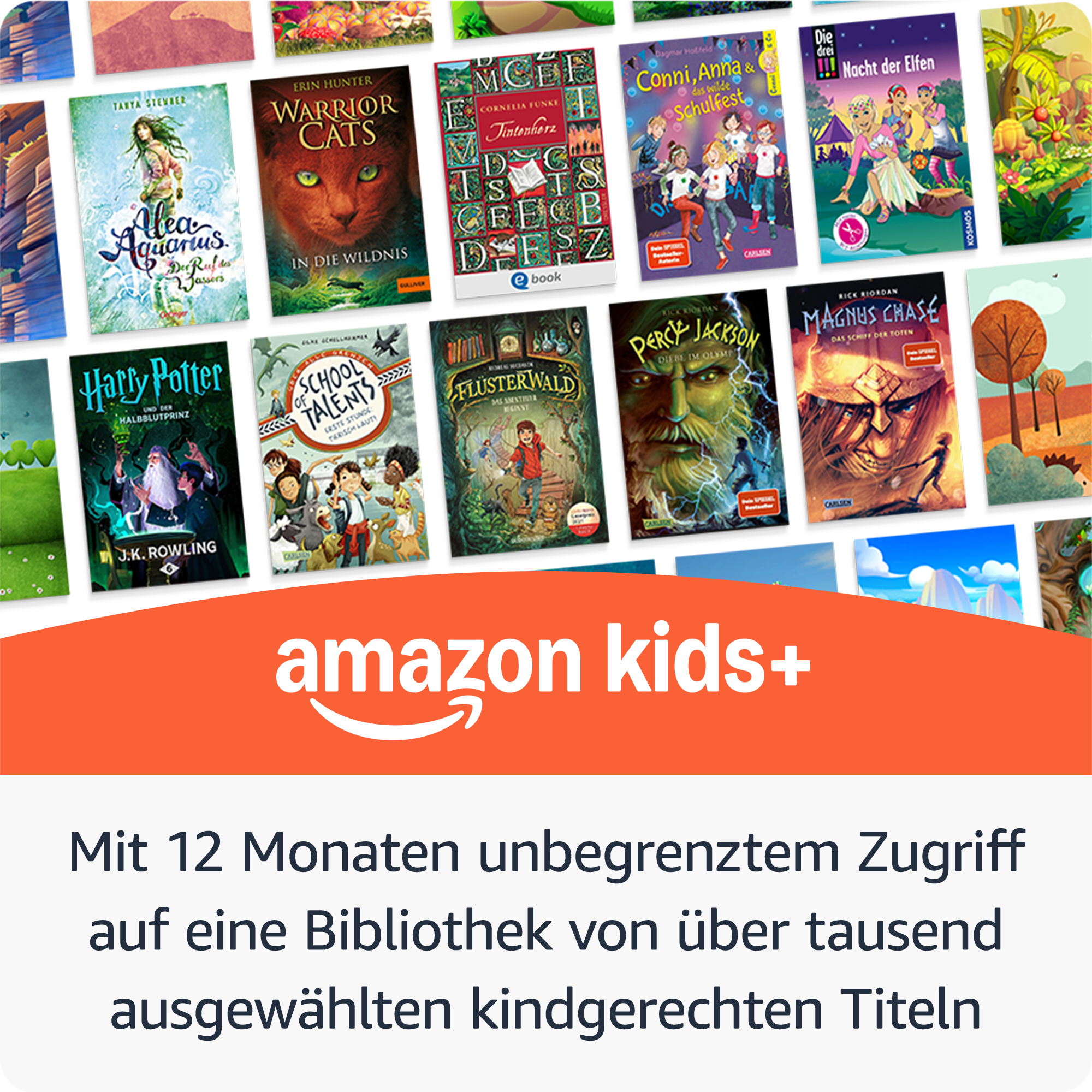 Werbung für Amazon Kids+ mit Buchcovern und Werbetext.