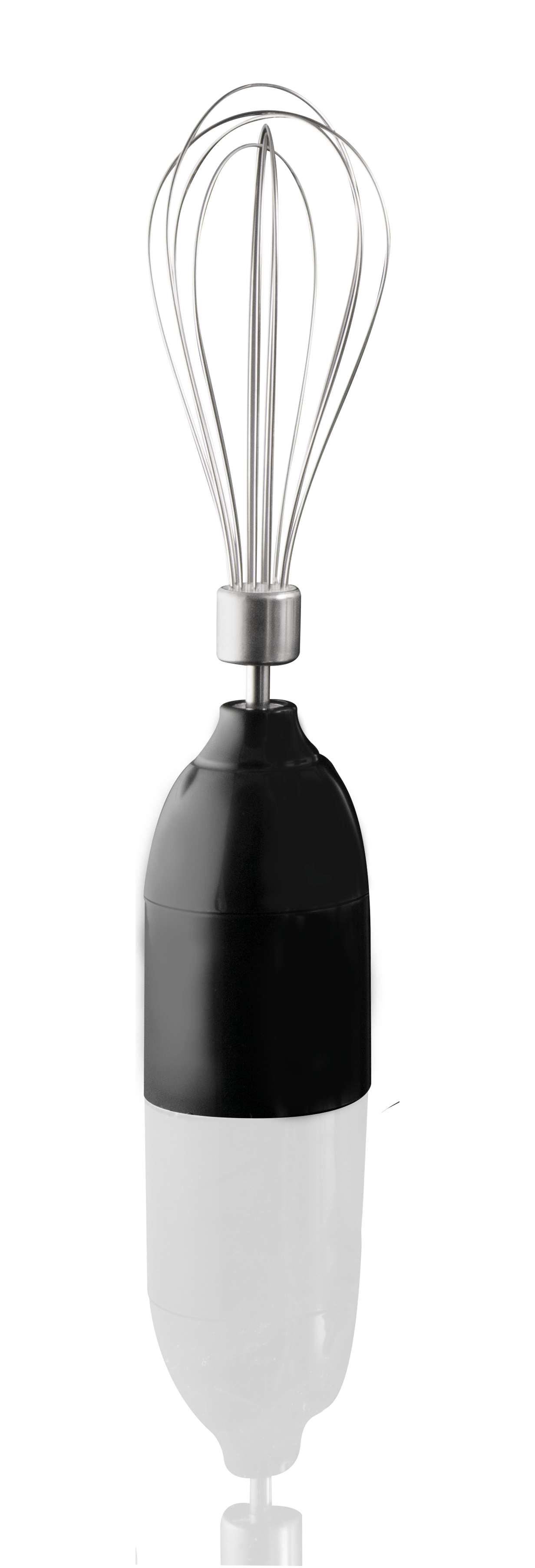 Czarny blender ręczny ze srebrną trzepaczką. Tło jest czarne.