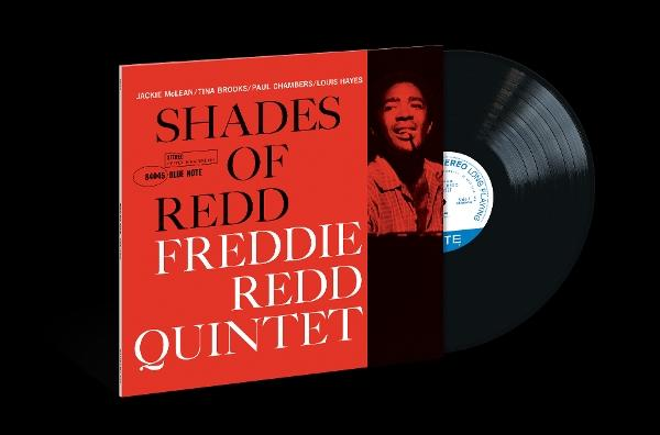 Albumcover für „Shades of Redd“. Roter Einband mit schwarzem Text und Porträt. Eine schwarze Schallplatte ist teilweise sichtbar.