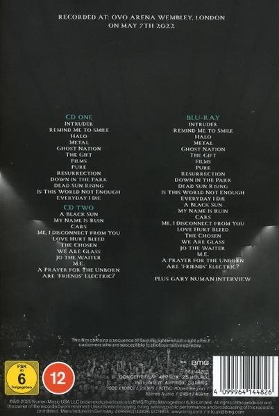 Albumcover mit Titellisten für CD und Blu-ray, aufgenommen in der OVO Arena Wembley. Enthält einen Warnhinweis zu photosensitiver Epilepsie.