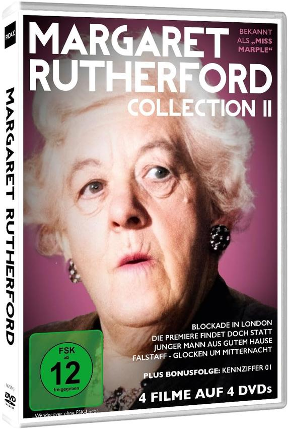 DVD-Cover von Margaret Rutherford Collection II. Nahaufnahme von Margaret Rutherford und Text mit Filmtiteln.