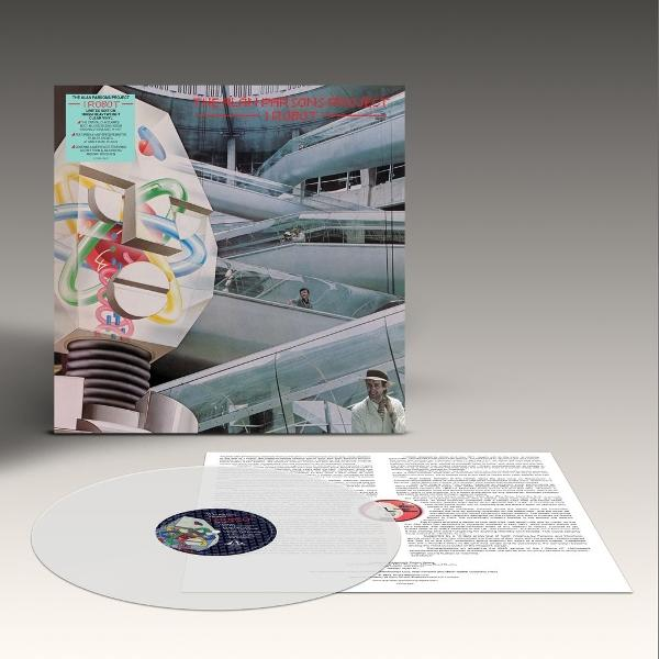 Albumcover von The Alan Parsons Project's 'I Robot' mit einem Robotergesicht. Eine Schallplatte liegt davor.