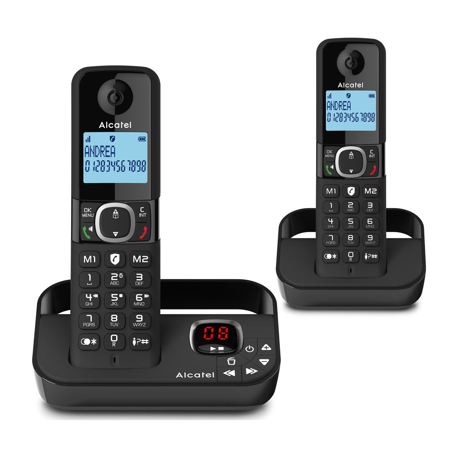 Telefono Cordless Alcatel F860 Voice DUO Nero, segreteria telefonica, vivavoce, rubrica 100 numeri, 2 portatili in confezione