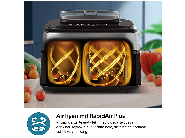 Philips NA555/00 Steam Airfryer 5000 Series Dual Basket 9L Kapazität (3L+6L) Dampfgarer & Heißluftfritteuse, 2750 Watt, Silber — Foto 4 von 5