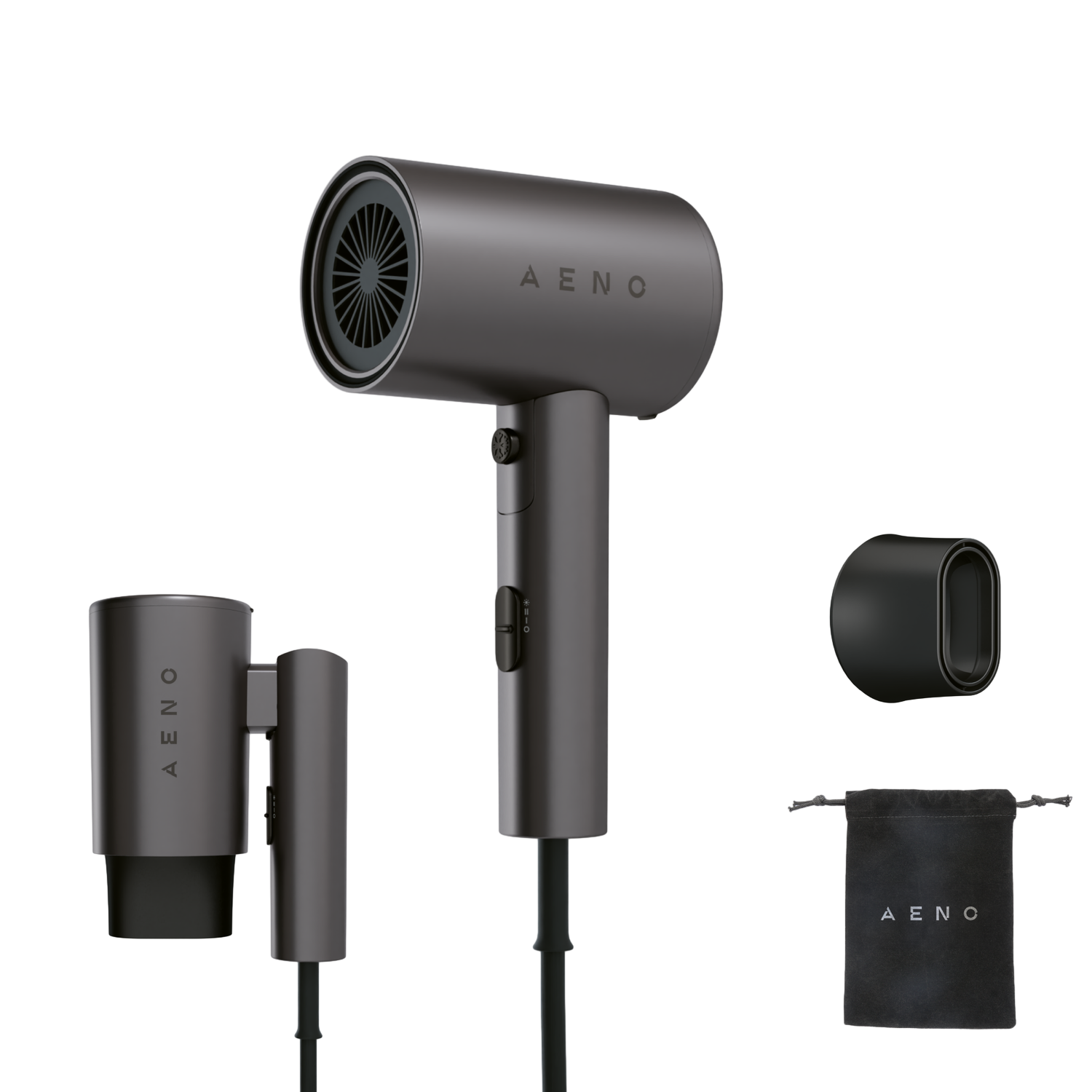 AENO Haardroger HD2 2000W, ionisatie, incl reistasje Föhn Antraciet