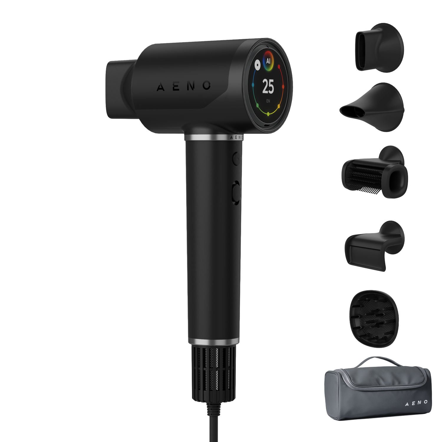 Aeno Haardroger Hd5 Zwart 1500w Spraakbesturing IONisator Touch Lcd Infrarood Afstandsbescherming Ai Besturing Föhn Zwart