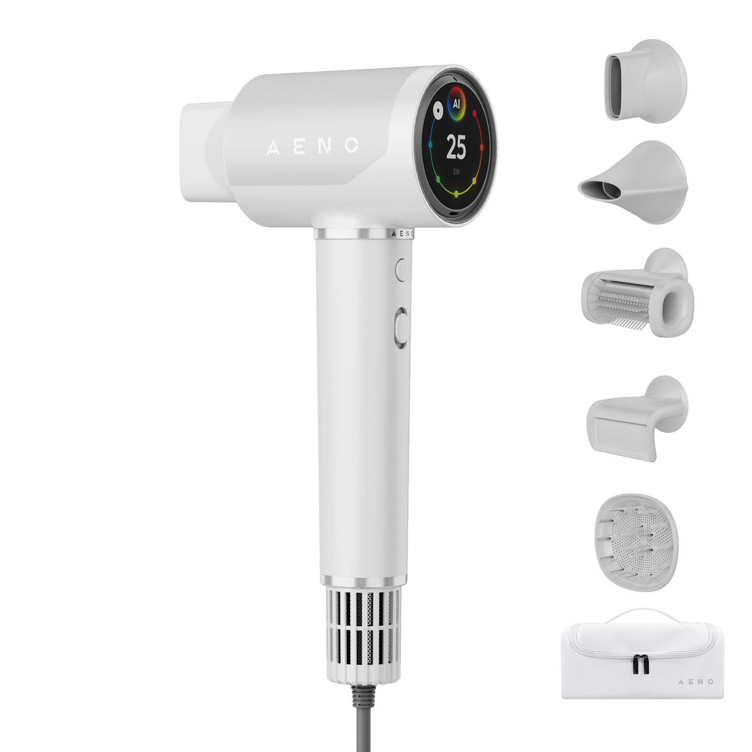 Aeno Haardroger Hd5 Wit 1500w Spraakbesturing IONisator Touch Lcd Infrarood Afstandsbescherming Ai Besturing Föhn Wit