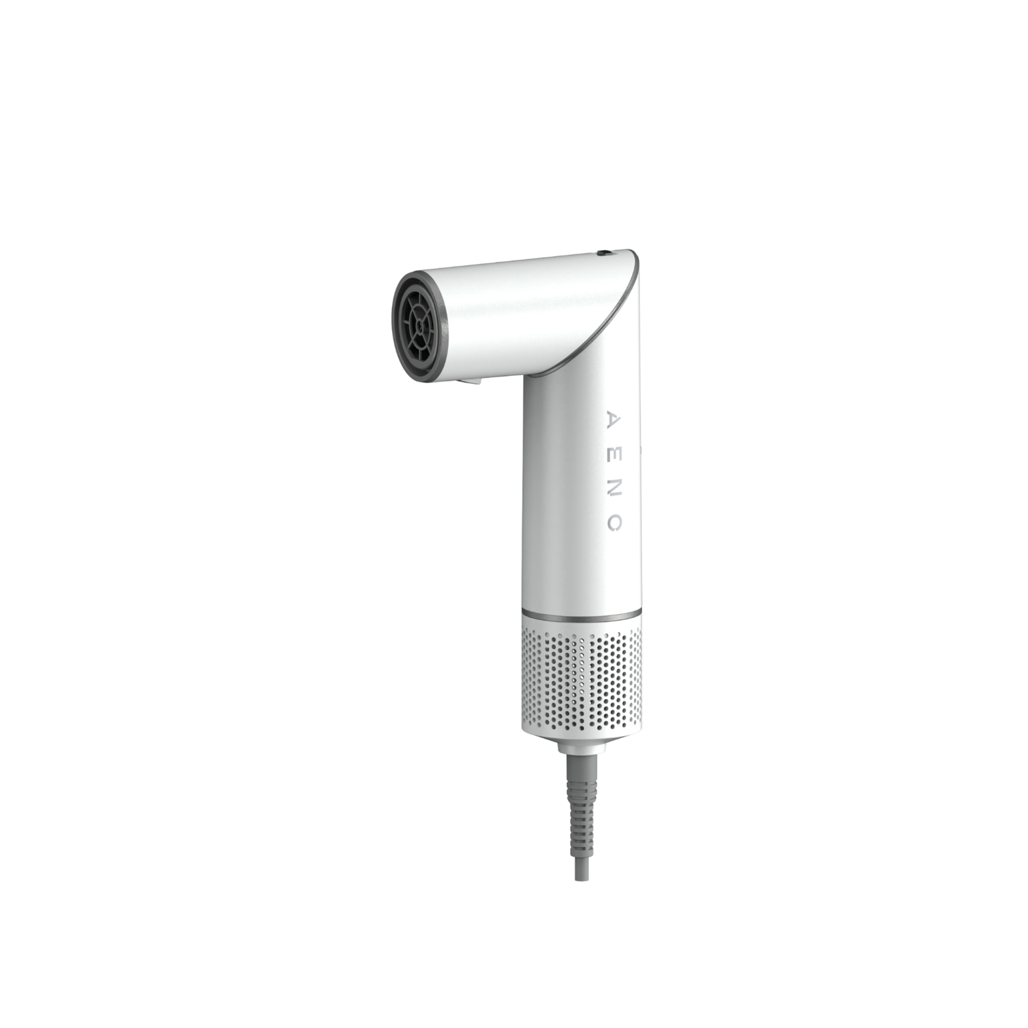 A white and gray hair dryer on a white background. The hair dryer has the brand name 'AENO' on it.