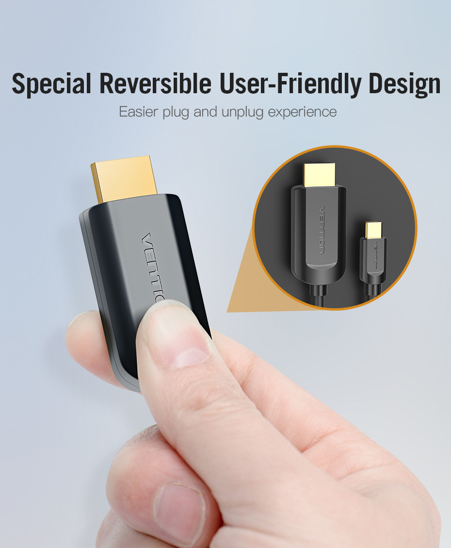 Egy kéz egy fekete adaptert tart, arany csatlakozóval. Két hasonló adapter látható egy körben. A szöveg a 'Special Reversible'.