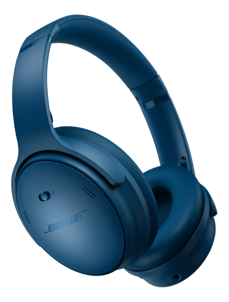 Casque Bose bleu sur fond noir. Le casque est de type circum-auriculaire avec le logo Bose visible sur l'écouteur.