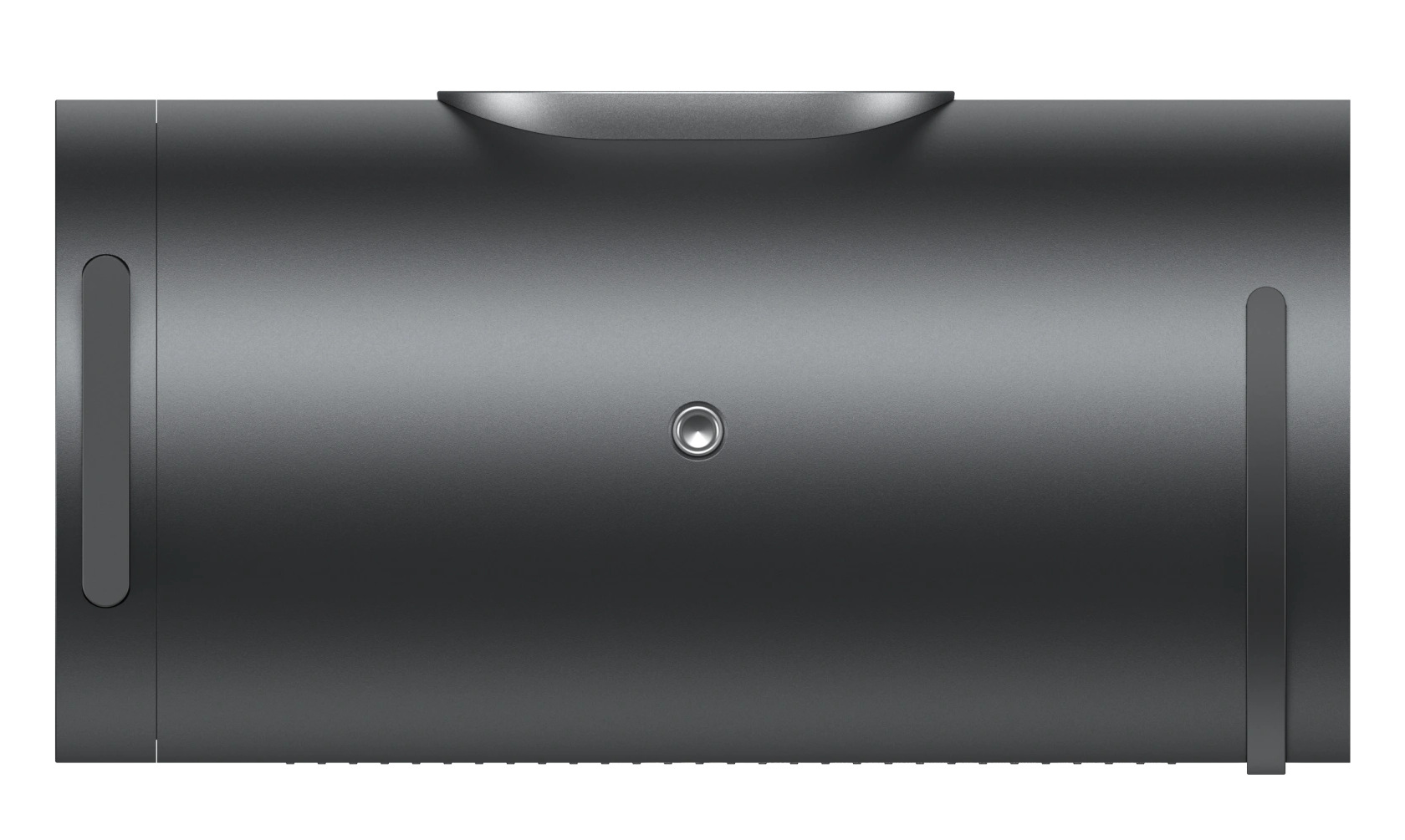 Ciemnoszare urządzenie cylindryczne. Ma uchwyt na górze, przycisk pośrodku i pionowy pasek po każdej stronie.