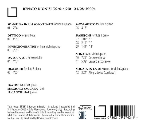Text auf weißem Hintergrund. Enthält eine Liste von Musikkompositionen, Namen und einen Barcode.